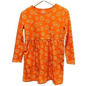 CAT & JACK Halloween Pumpkins Dress Girls Size Large (10-12) Orange Fall Print